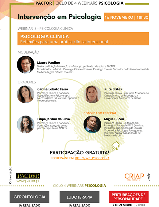16.11.2020 Webinar webinar “Intervention in Clinical Psychology - Reflections for an intentional clinical practice”